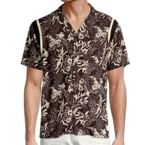 SCOTCH & SODA | Men's Brown Hawaiian Aloha Toucan  Shirt with Knit inset Medium
